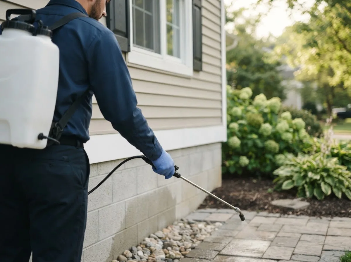 Pest control technician inspecting a home in Cookson, OK